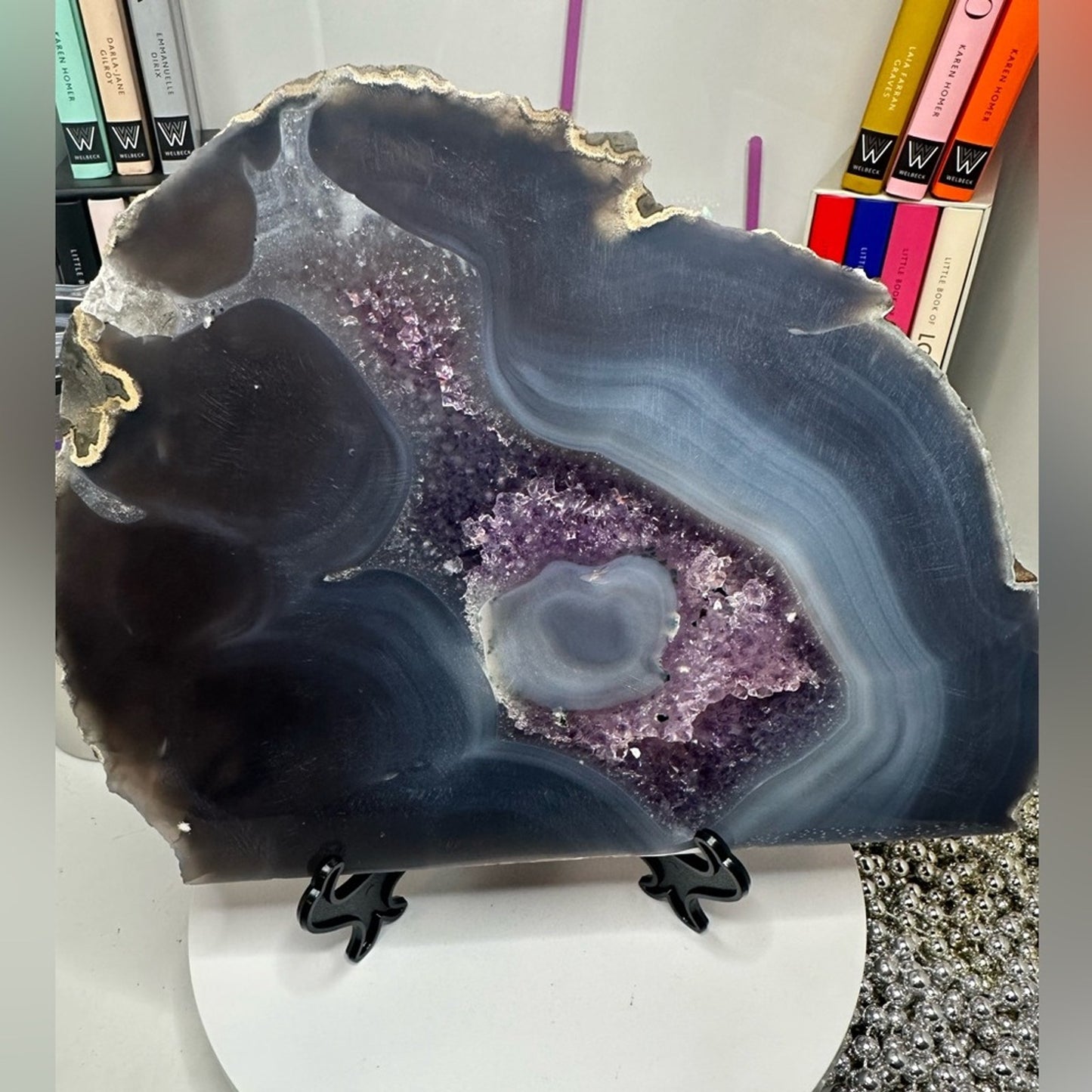 Blue Lace Agate and Amethyst Sugar Slab - BLAAMYSLAB-001