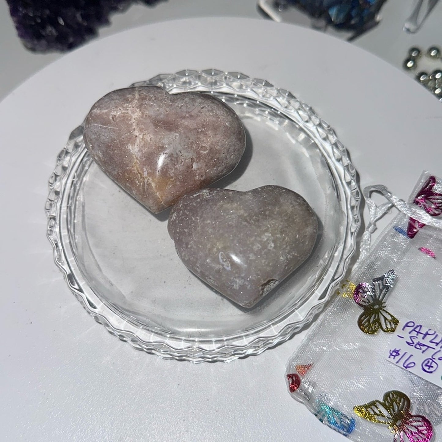 Pink Amethyst Palm Heart set PAPLMHRT - SET004