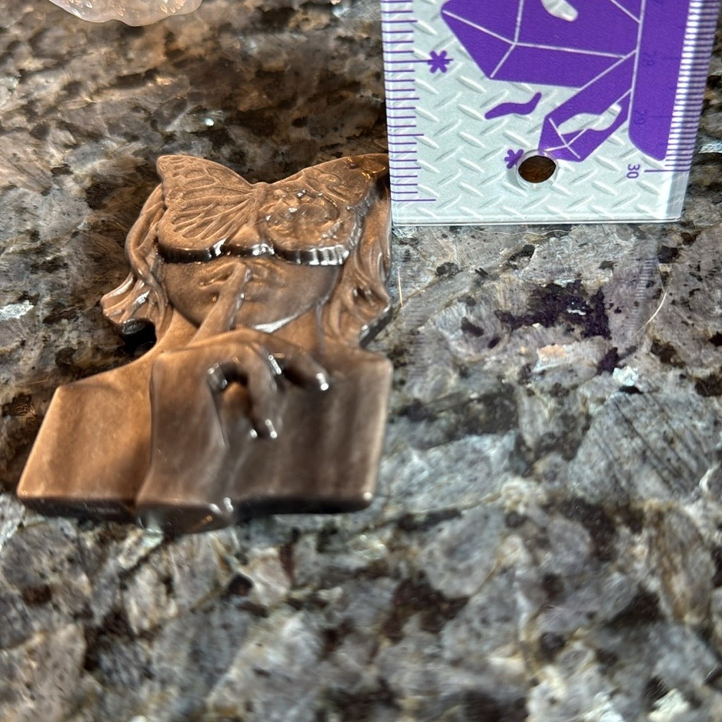 Butterfly Woman Silver Sheen Black Obsidian 3 x 2”approx carving pendant Figure