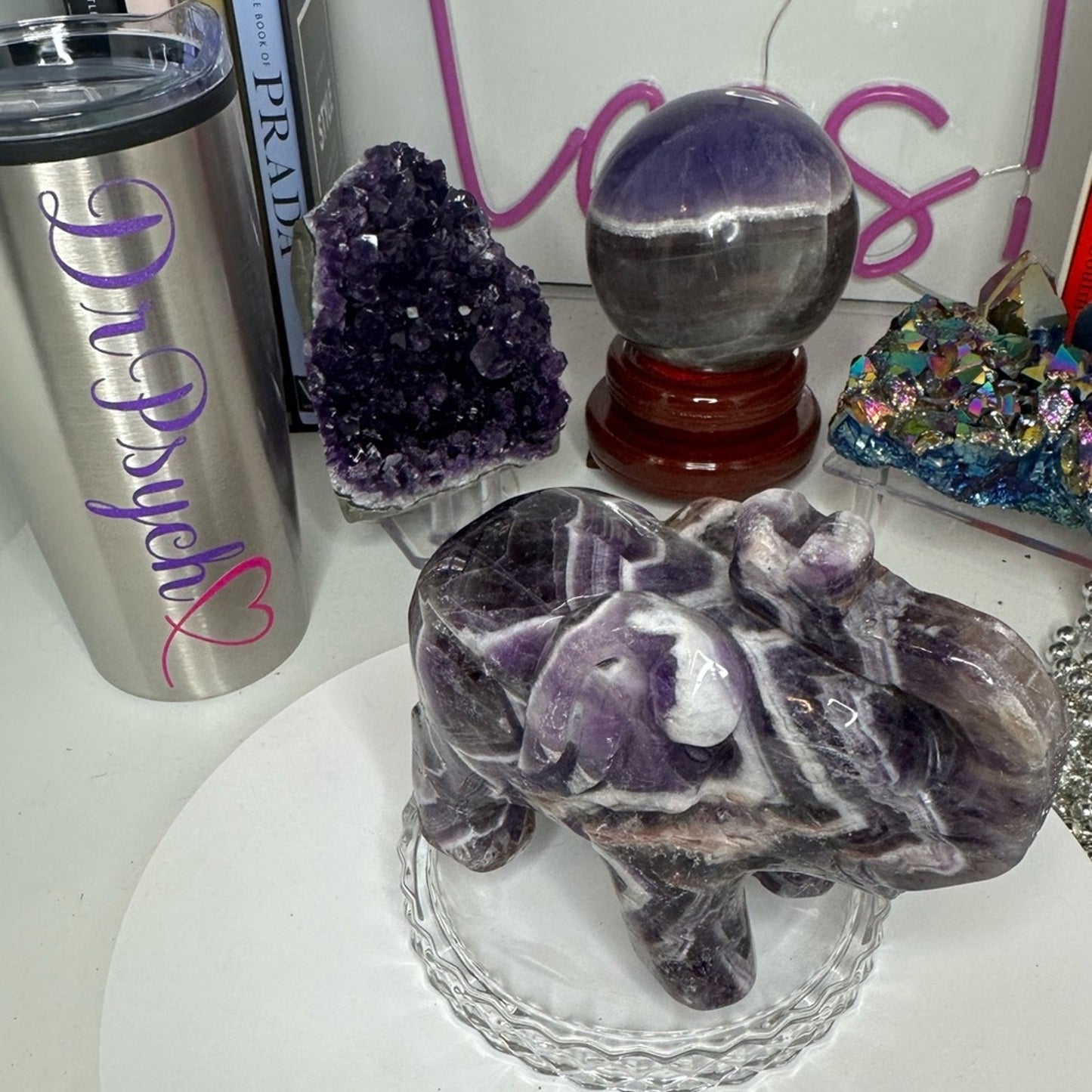 Chevron Dream Amethyst Elephant Momma and Baby Carving - CHAMYELPCRV001 (set)