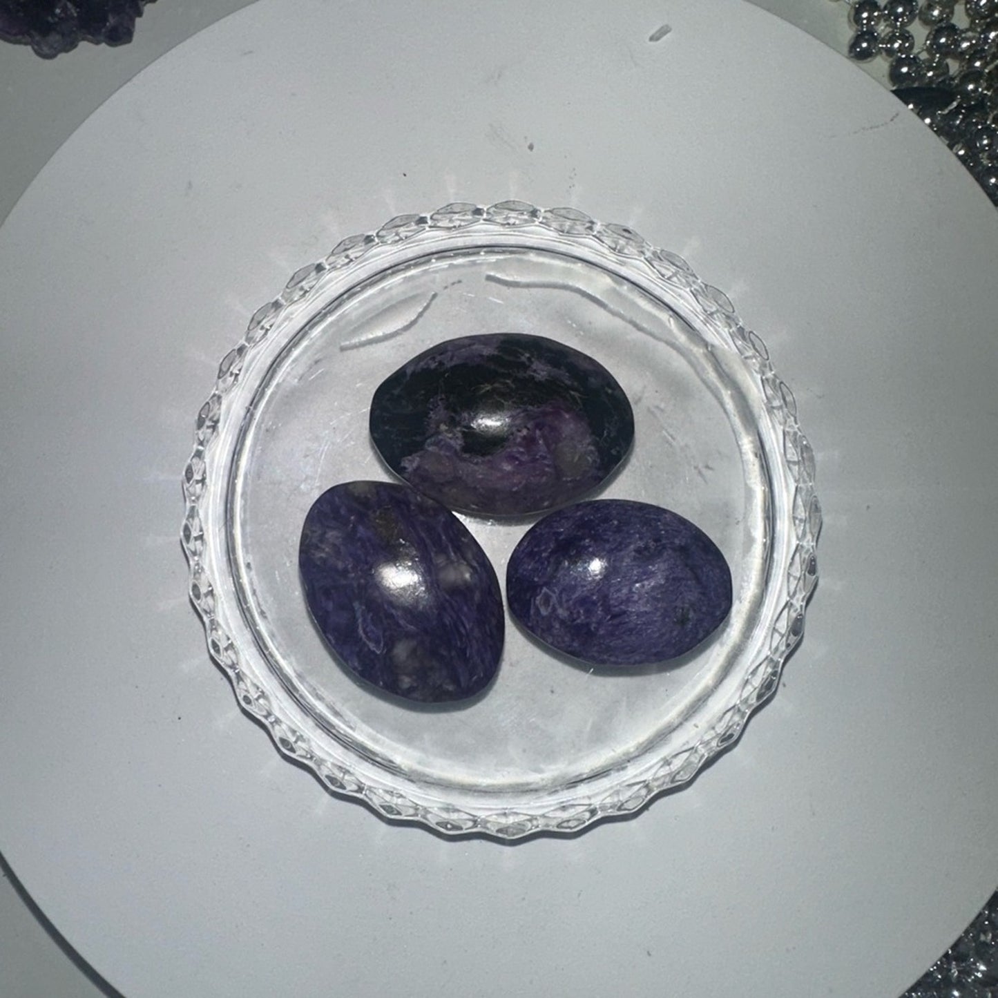 Charoite Natural Stone Cabochon Palm stone Set of 3 CHARCAB-SET3
