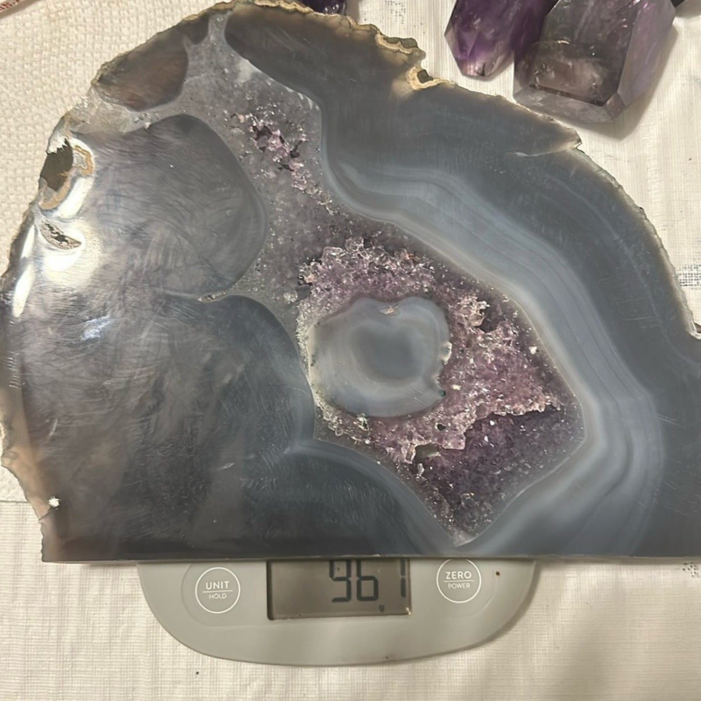 Blue Lace Agate and Amethyst Sugar Slab - BLAAMYSLAB-001