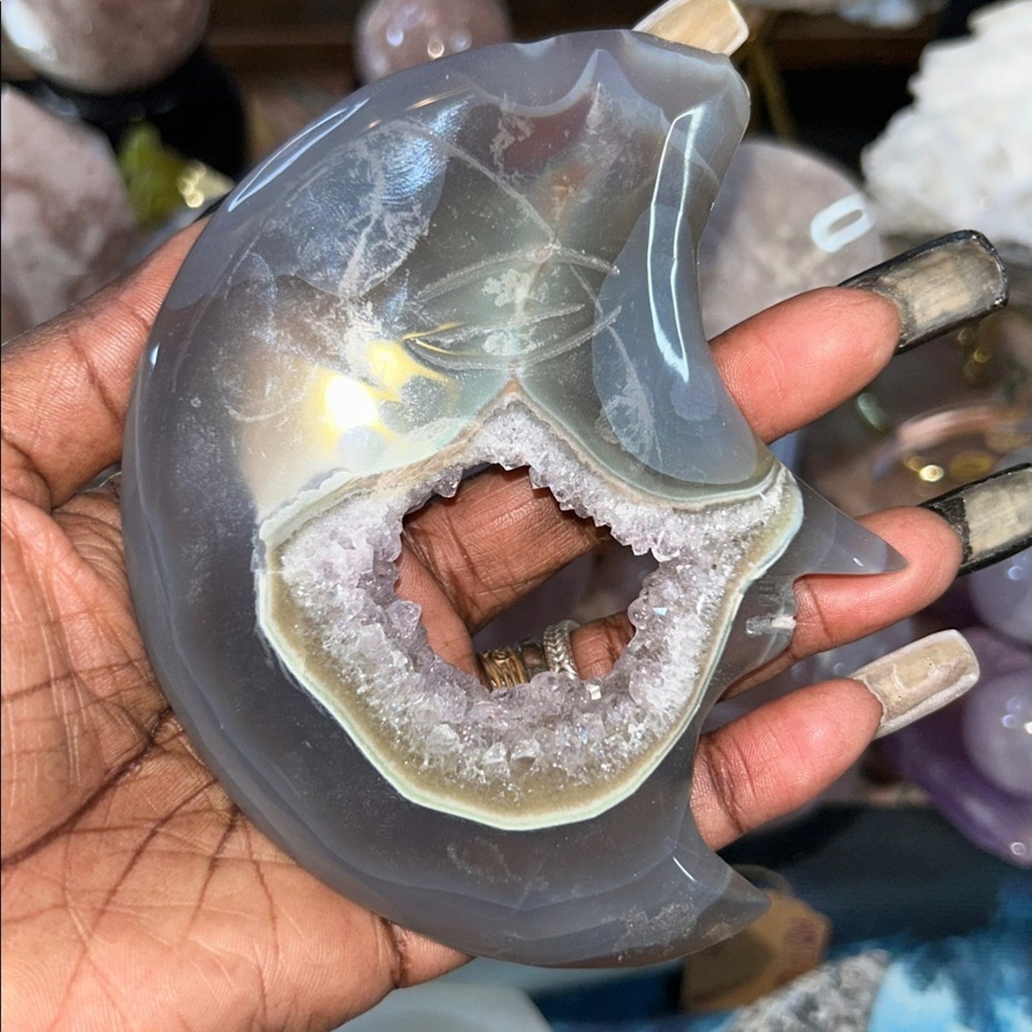 Quartz, & Agate Moon Custom carving AMAGTMOON-Mini1