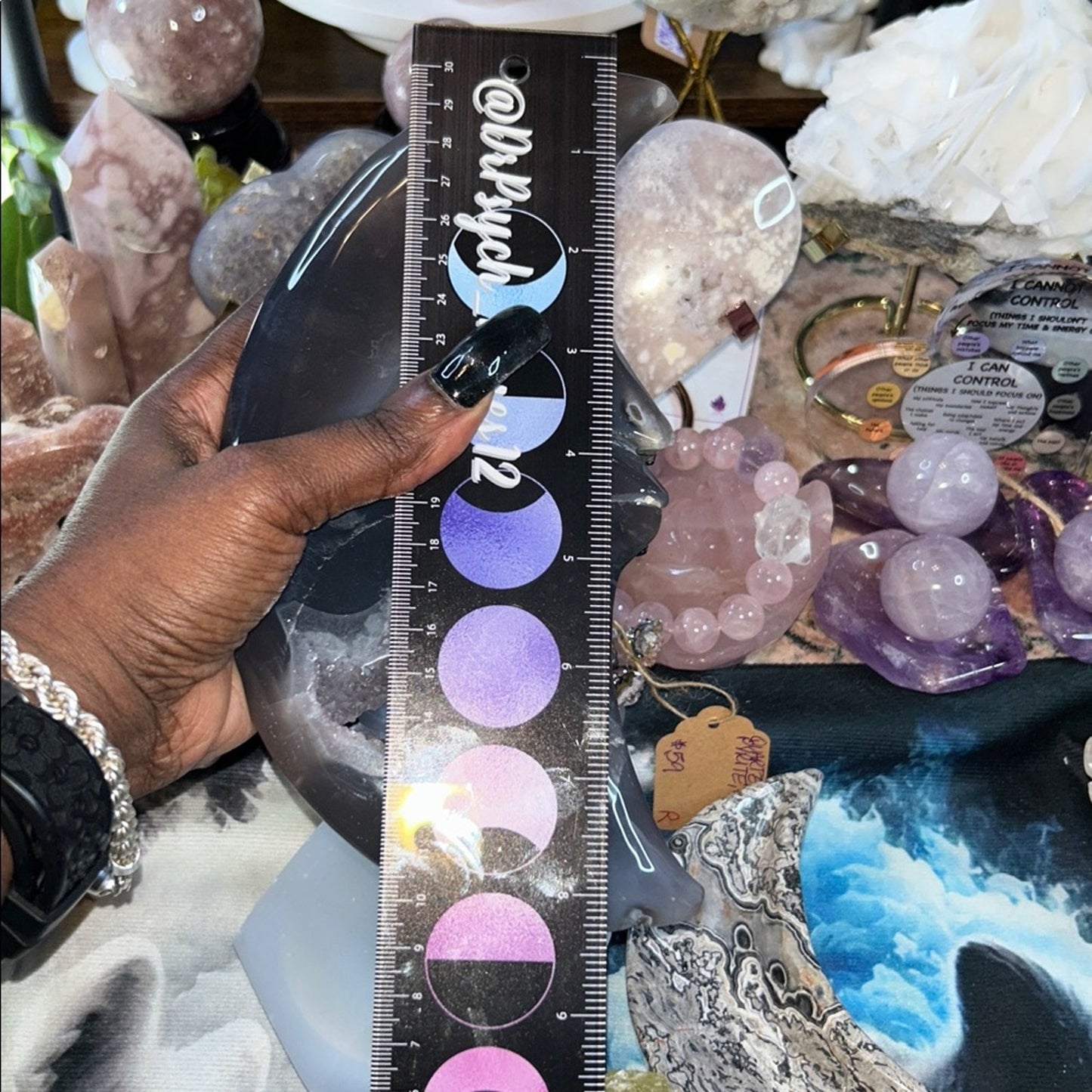 Amethyst, Quartz, & Agate Moon Custom carving AMAGTMOON-LRG