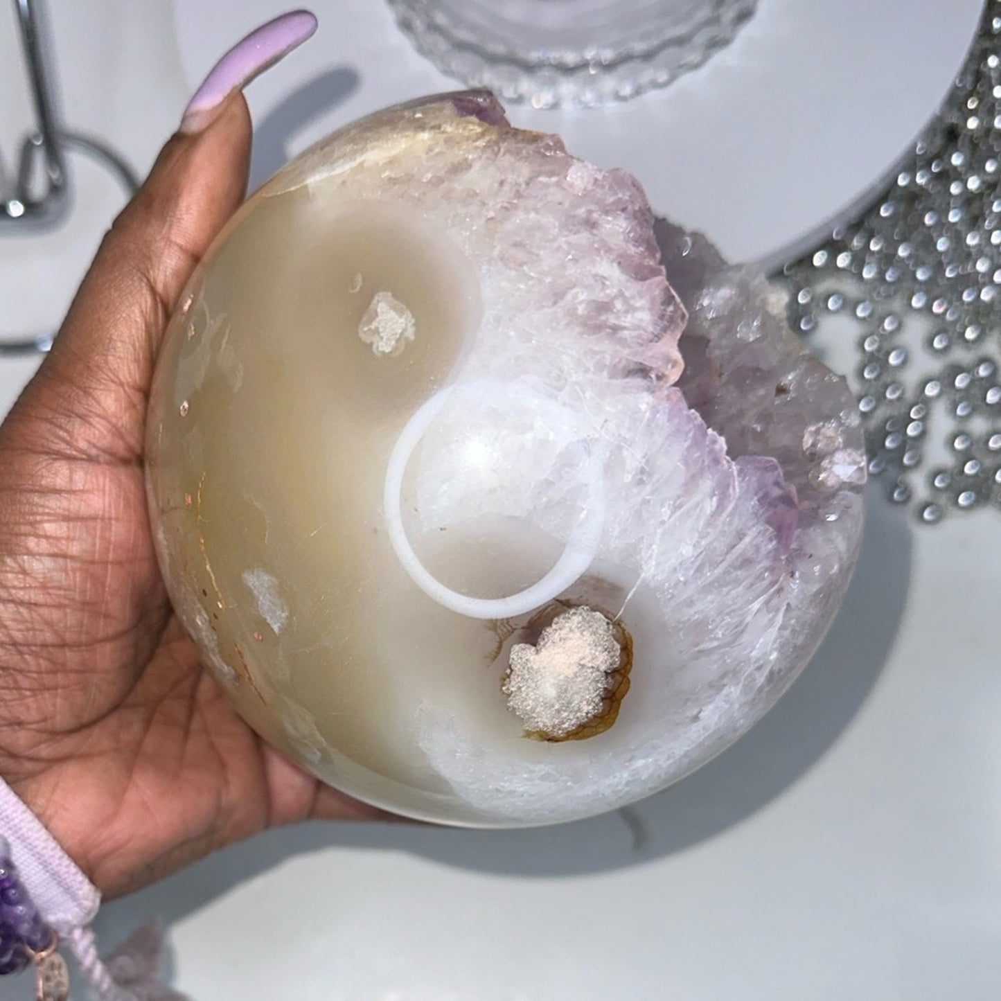 Amethyst Large Points Agate Sphere - 117MM AMAGLGSP002