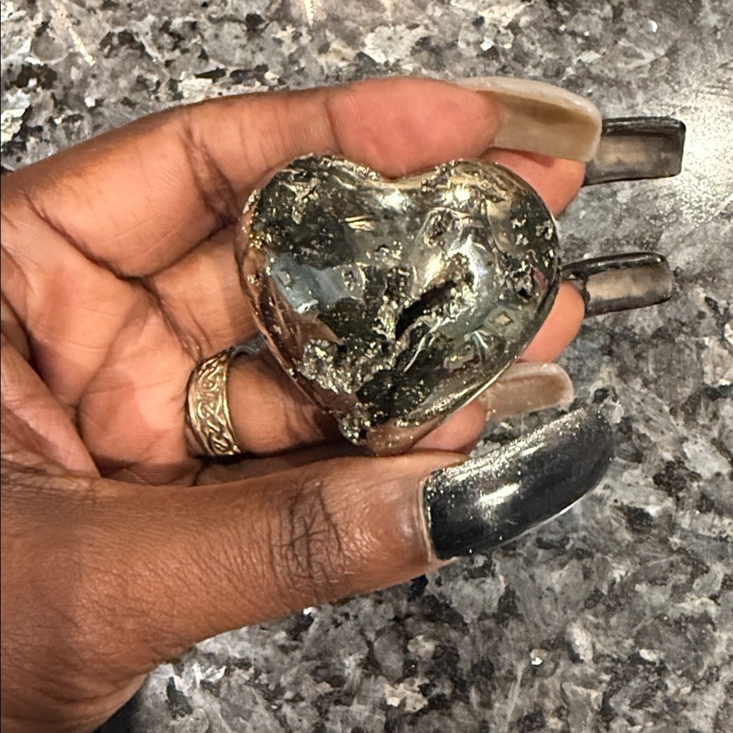 Shimmering Pyrite Heart Palm Stone