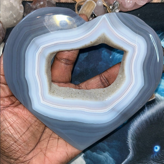 Blue Agate Heart with sugar Chalcedony