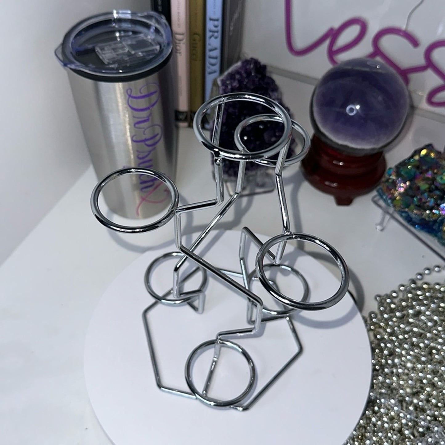Silver color Multi-Sphere Tower Holder Crystals Rocks Precious Gem Sphere