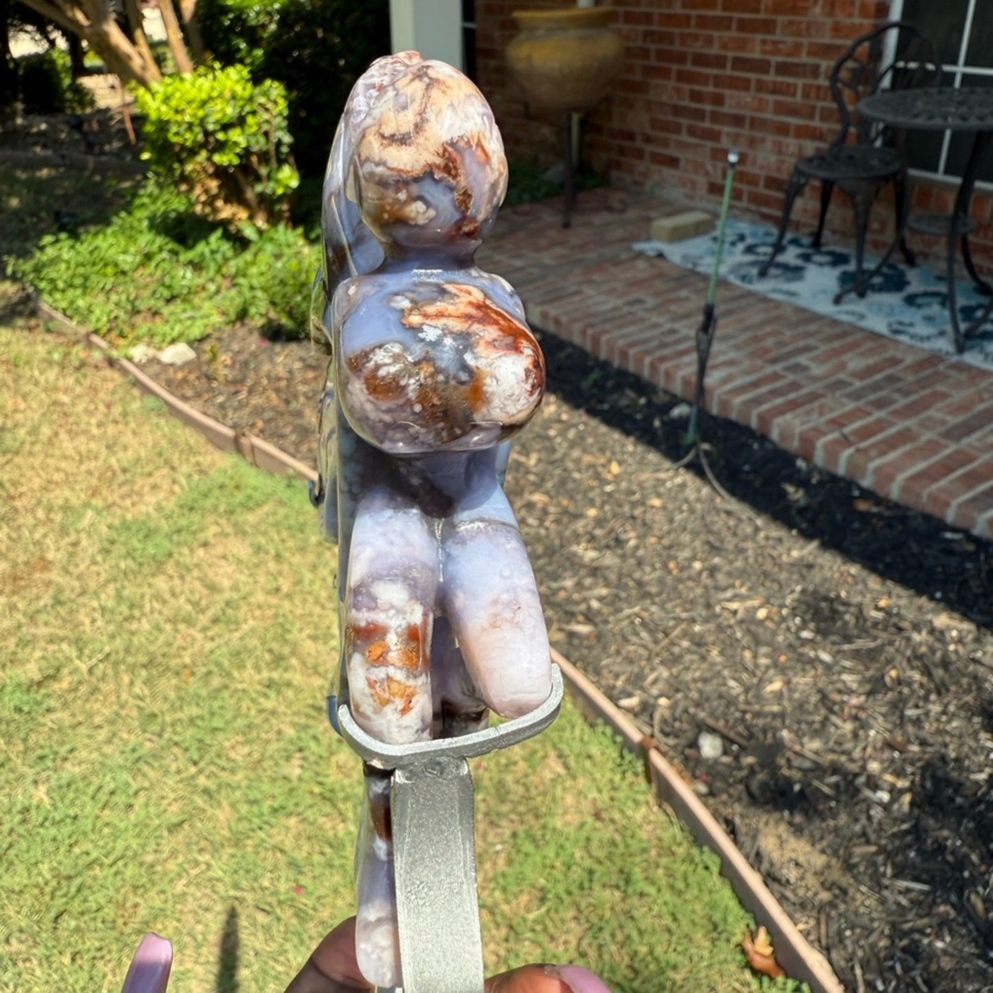 Blue Flower Agate Fairy and Custom Stand - BLUEFLWRAGTFRY-001