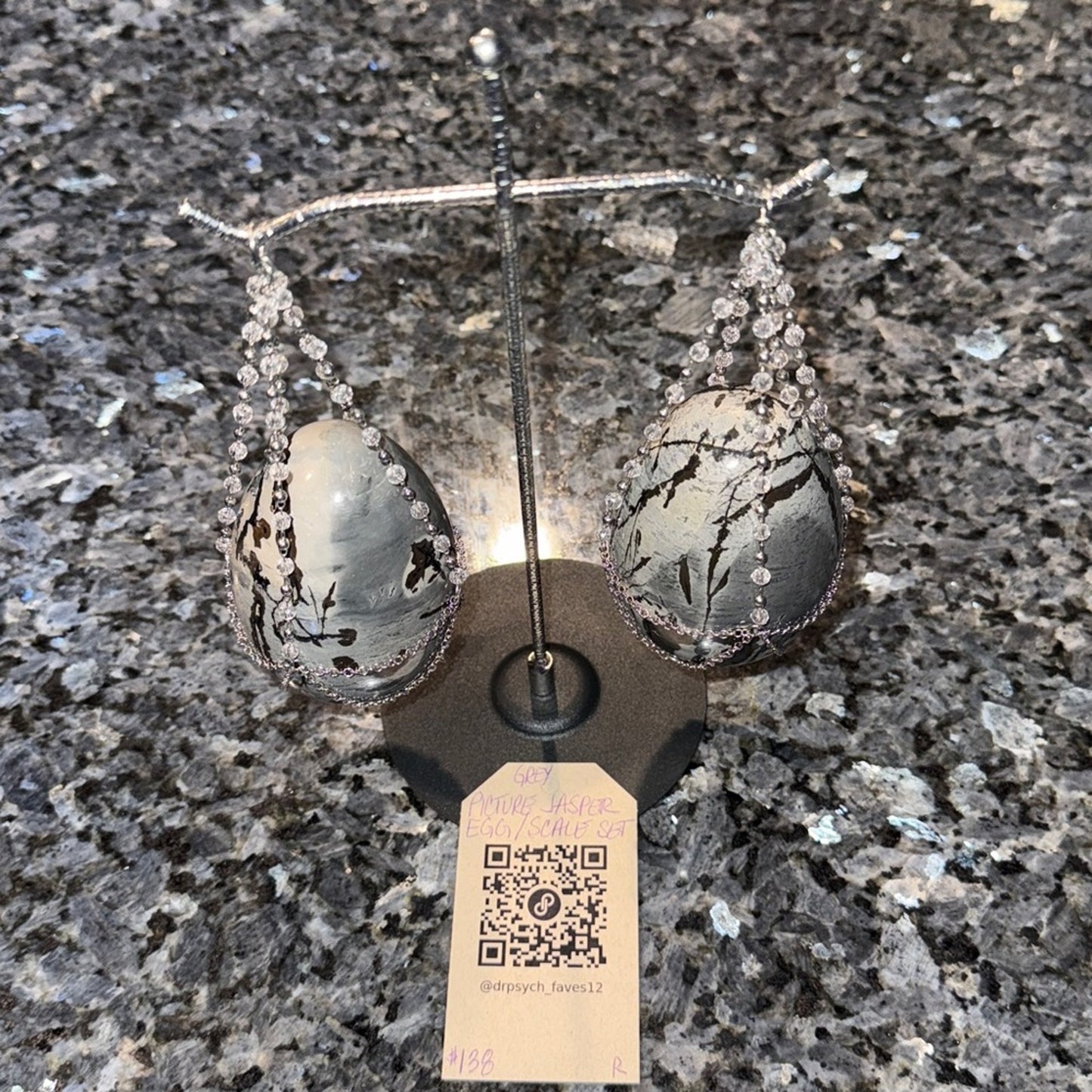 Picture Jasper Crystal Eggs with Silver Scale Chain Holder Set 🌹🌹