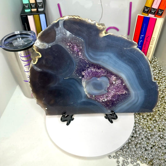 Blue Lace Agate and Amethyst Sugar Slab - BLAAMYSLAB-001