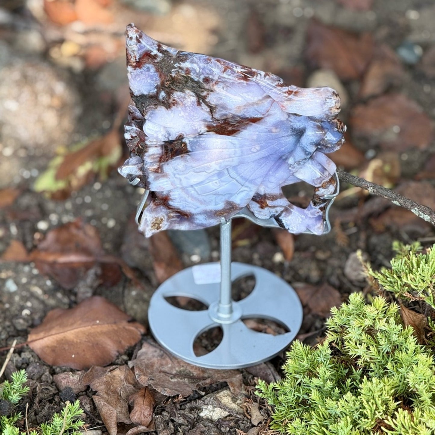 Blue Flower Agate Fairy and Custom Stand - BLUEFLWRAGTFRY-001