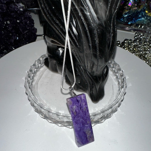 Charoite Pendant Natural Stone Sterling Silver 925 Necklace 18”