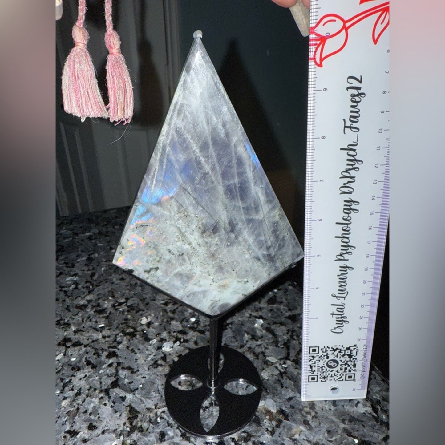 Natural Labradorite Stone Diamond on black metal stand!