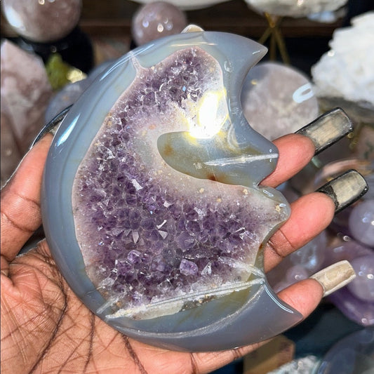 Amethyst, Quartz, & Agate Moon Custom carving AMAGTMOON-Mini2
