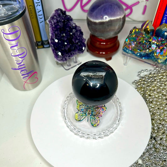 Quartz and Black Onyx/Agate Sphere w/Druzy 72MM - BLAGDRZ-001