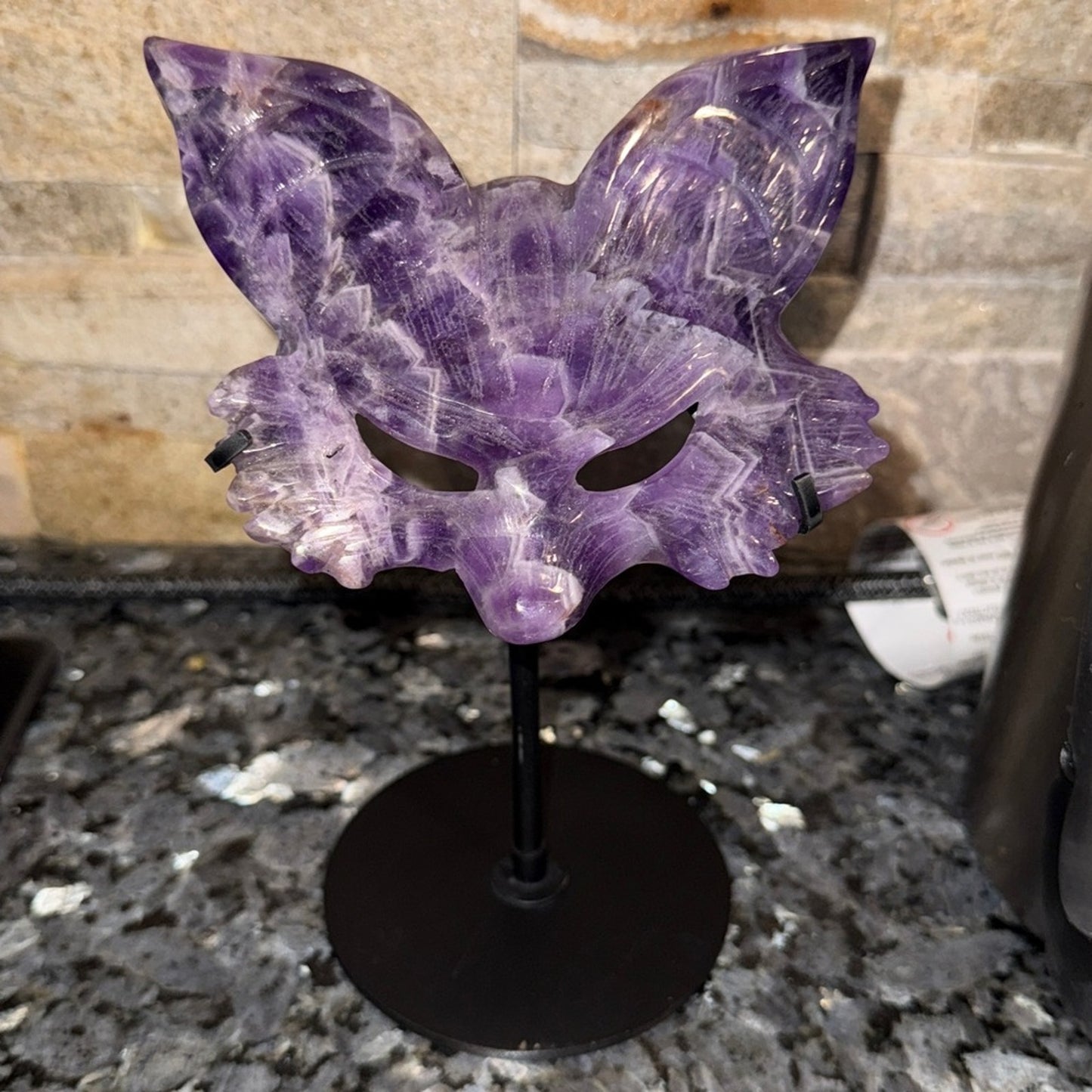Dream Amethyst Fox Mask on black stand FREE SHIPPING