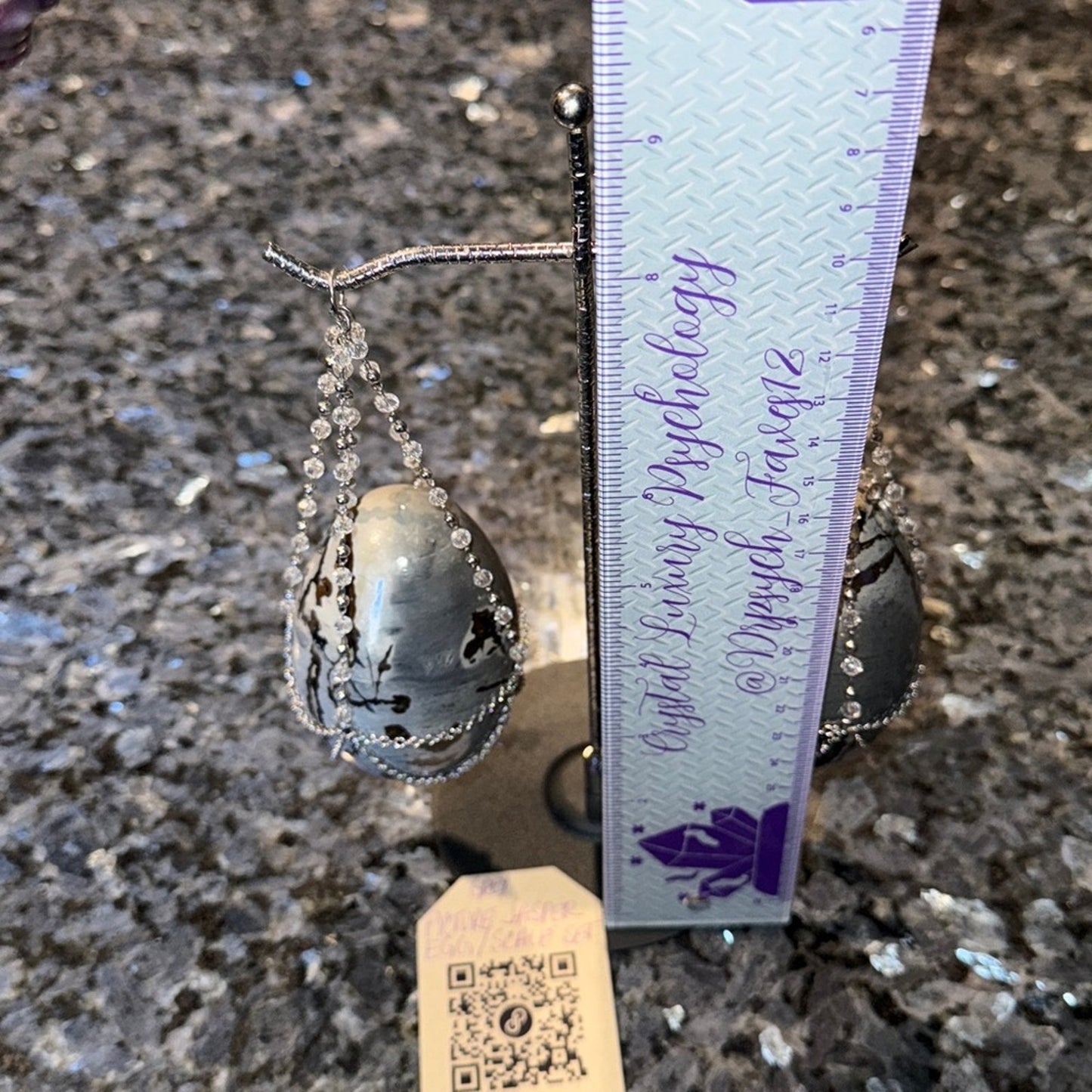 Picture Jasper Crystal Eggs with Silver Scale Chain Holder Set 🌹🌹