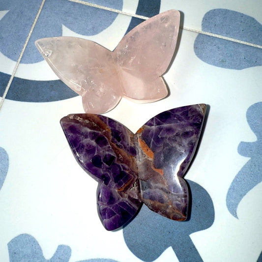 Dream Amethyst and Rose Quartz Butterfly Set of 2 Decor 🦋