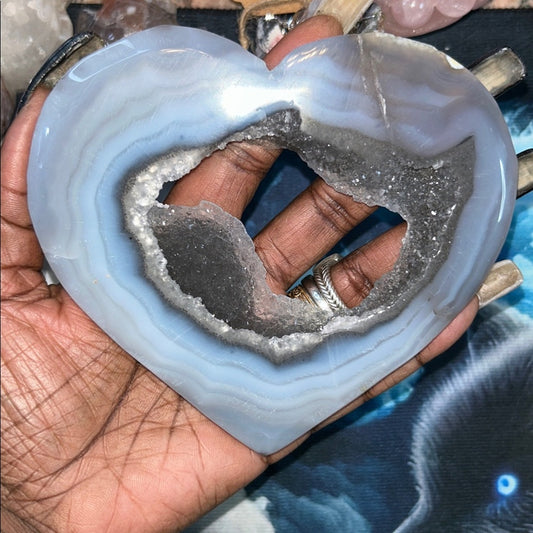 Blue Agate Heart with sugar Chalcedony