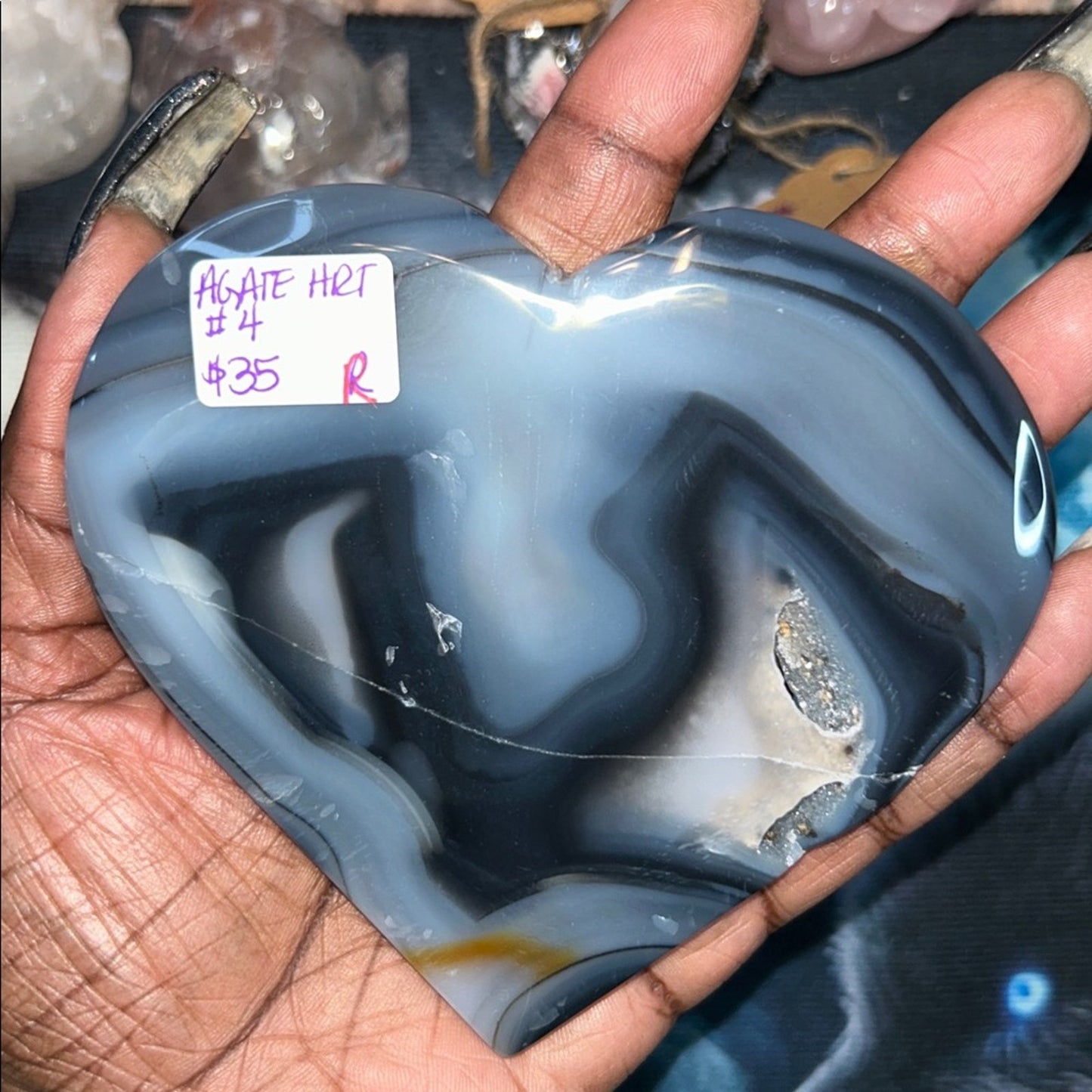 Blue Agate Heart with sugar Quartz