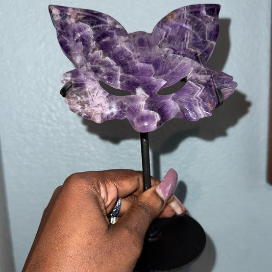 Dream Amethyst Fox Mask on black stand FREE SHIPPING