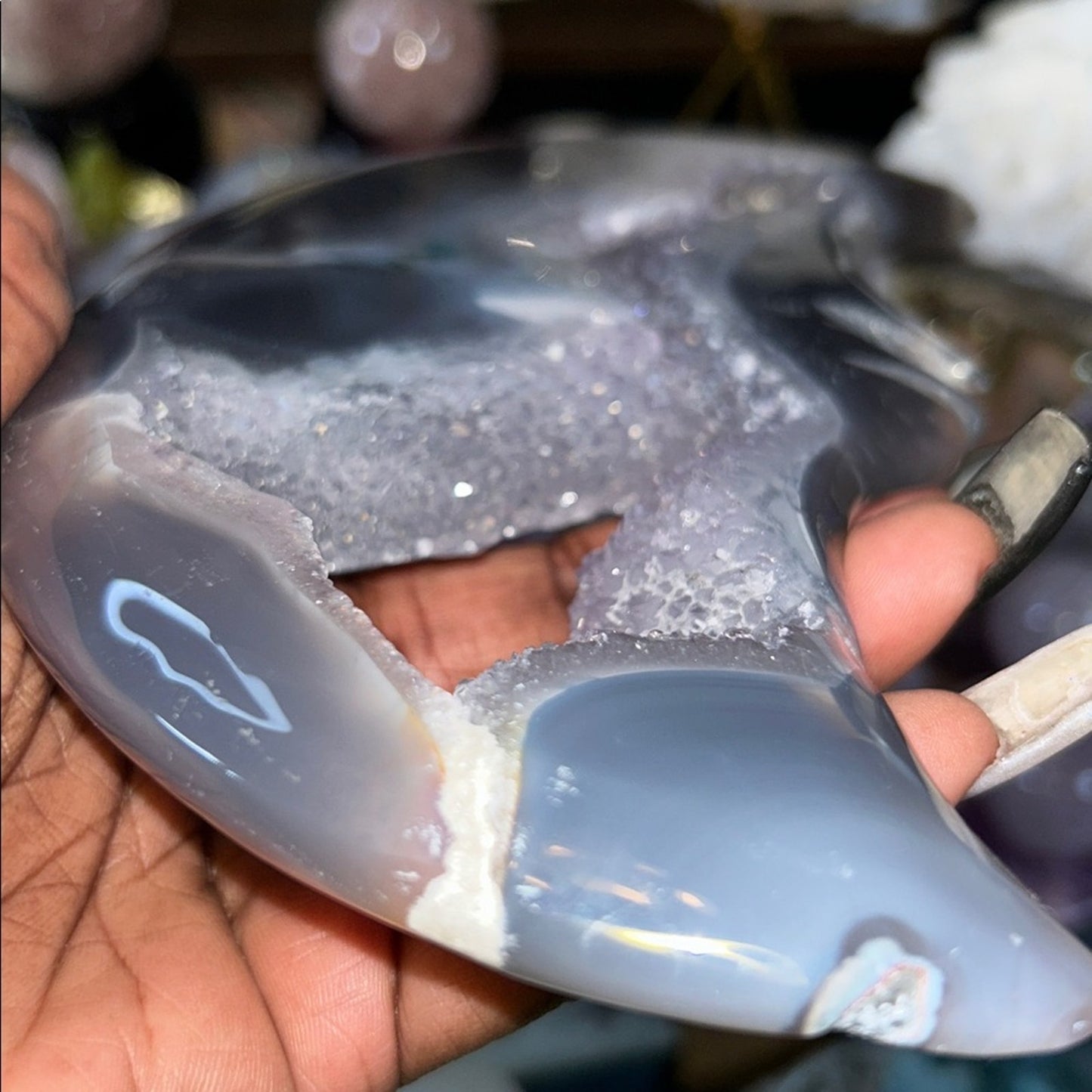 Amethyst, Quartz, & Agate Moon Custom carving AMAGTMOON-LRG