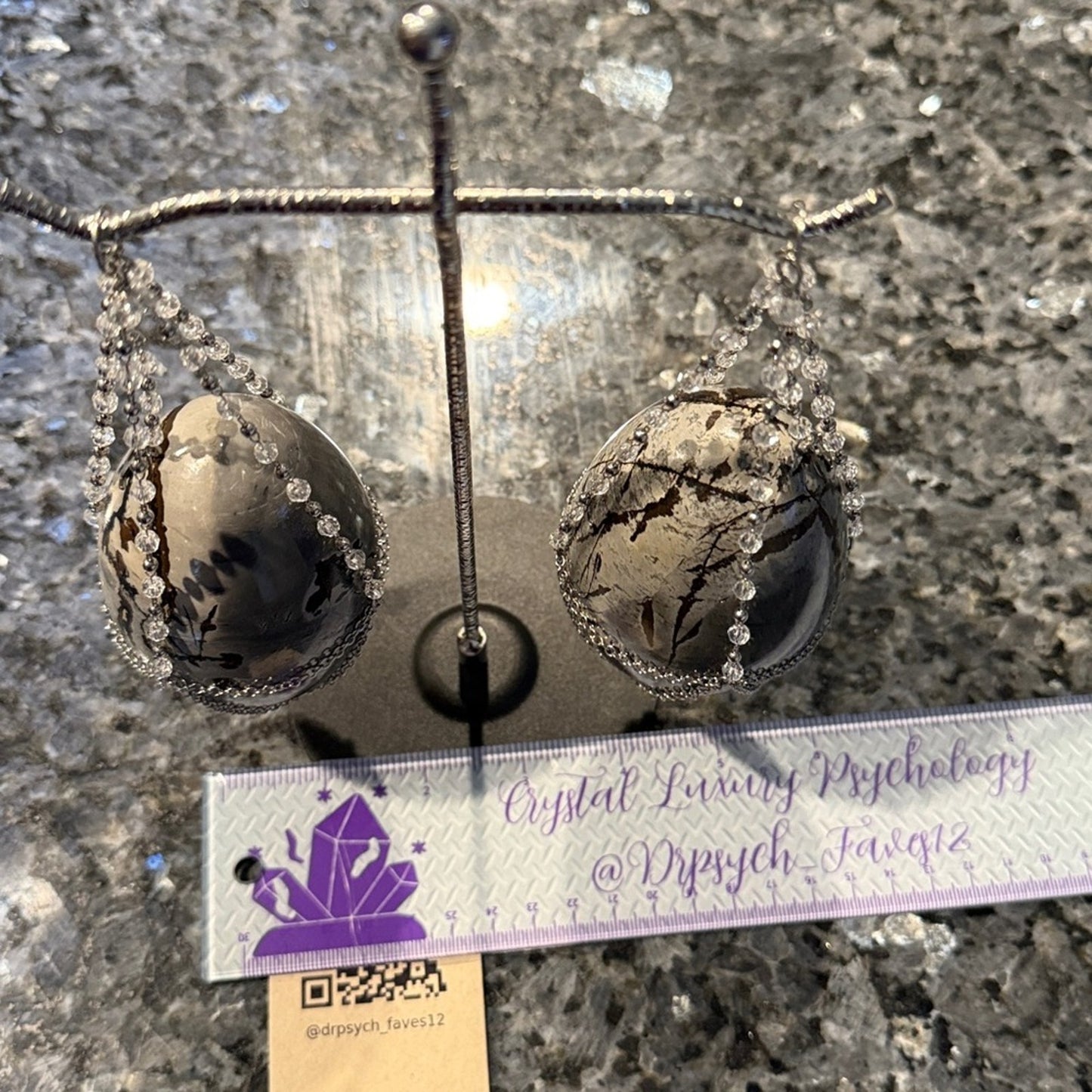 Picture Jasper Crystal Eggs with Silver Scale Chain Holder Set 🌹🌹