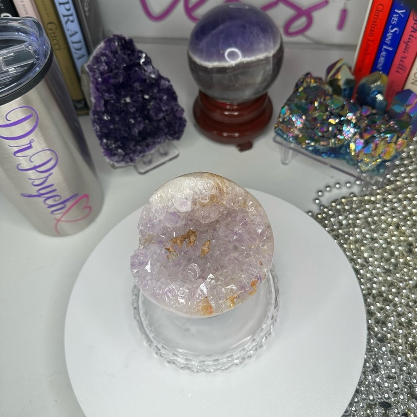 Amethyst (Clear-Pink-Lavender) Sphere w/Agate ~ 85MM AMAGSP001
