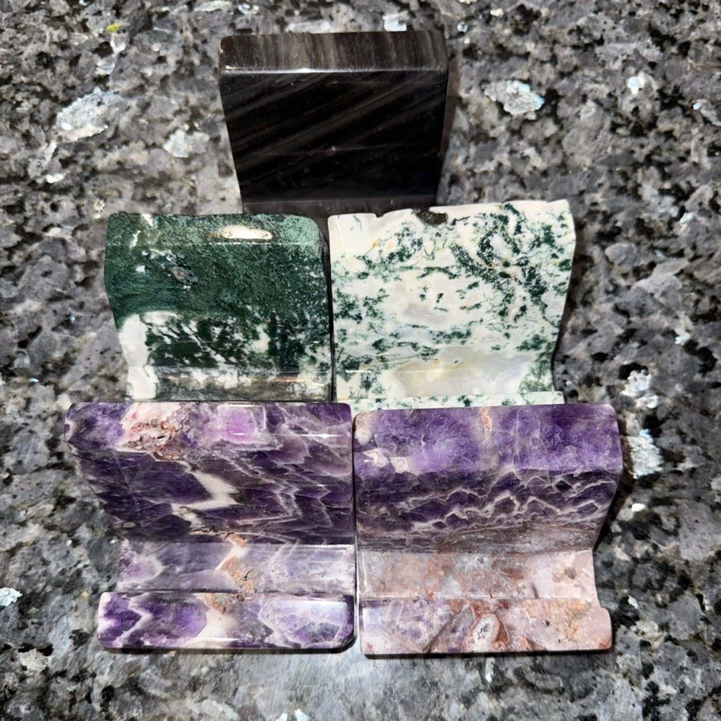Crystal Phone Stand - Dream Amethyst, Moss Agate, Silver Obsidian-Price for 1
