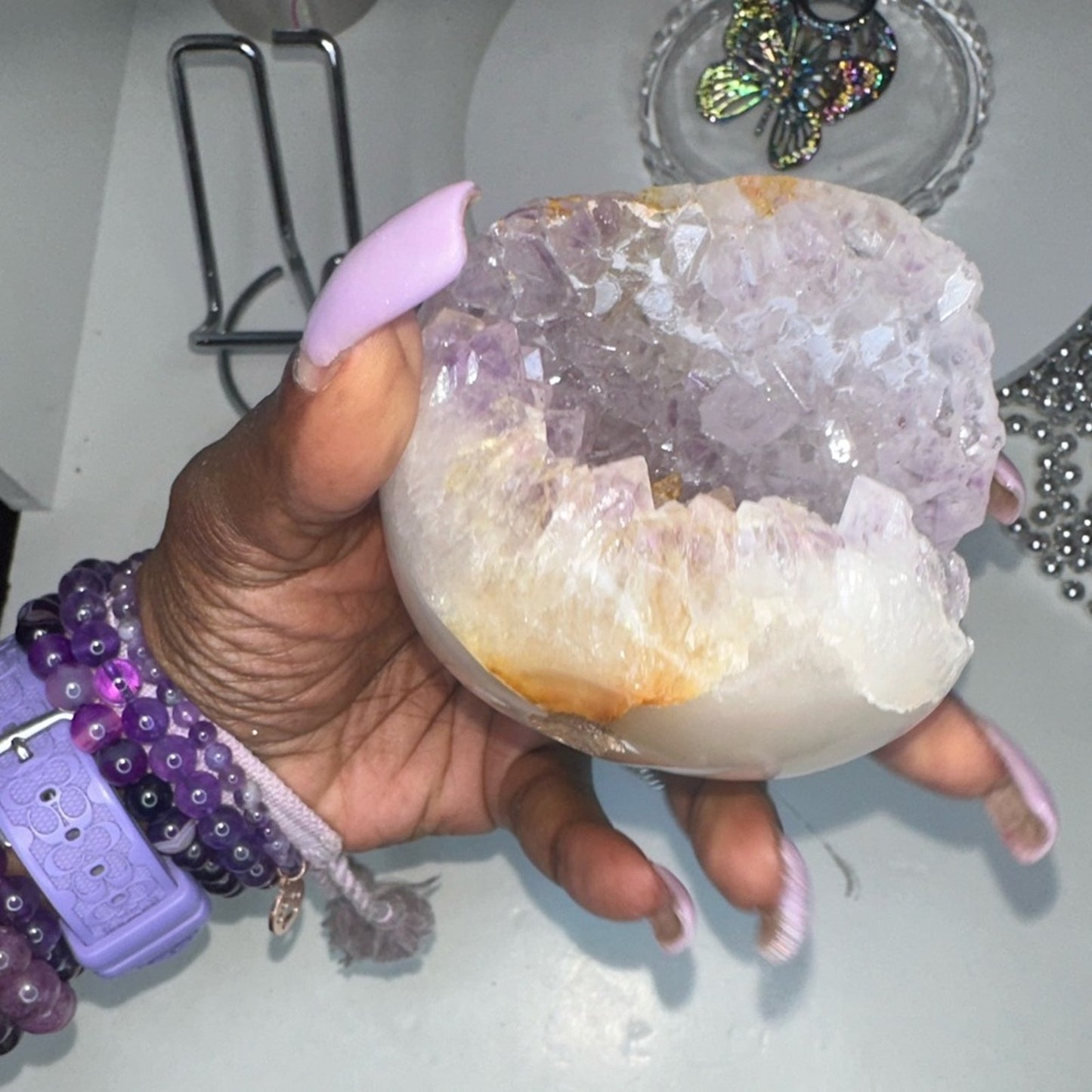 Amethyst (Clear-Pink-Lavender) Sphere w/Agate ~ 85MM AMAGSP001