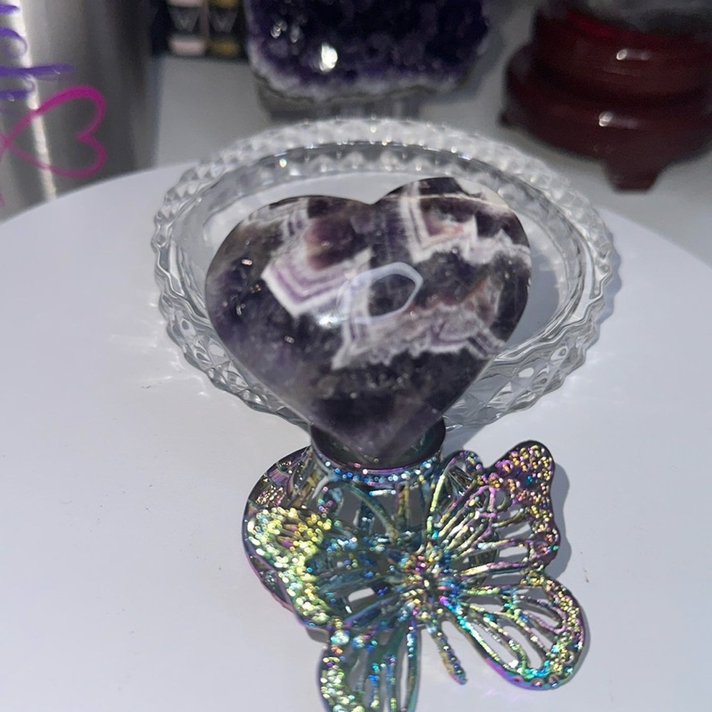 Chevron Dream Amethyst Mini Heart Carving 55MM