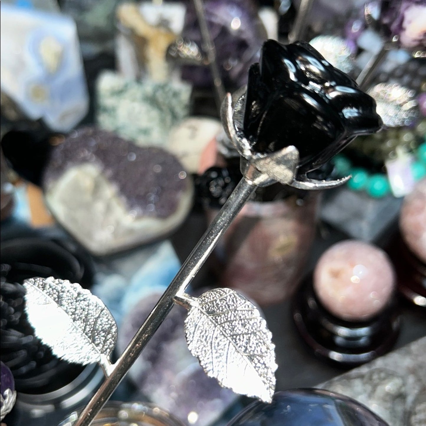 Fluorite root or Obsidian Rose Carvings w/Silver Stainless stem - Price for 1 🌹🌹