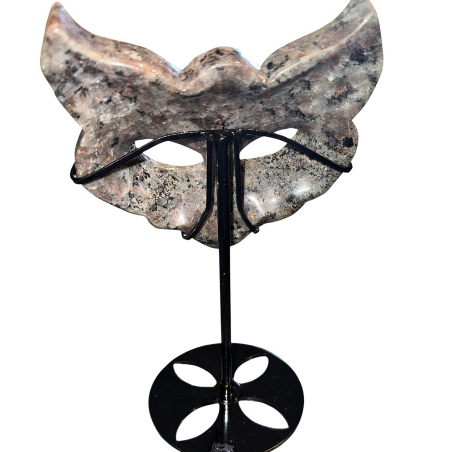 Emberlite (AKA Michigan Stone) Fox Mask on black metal stand
