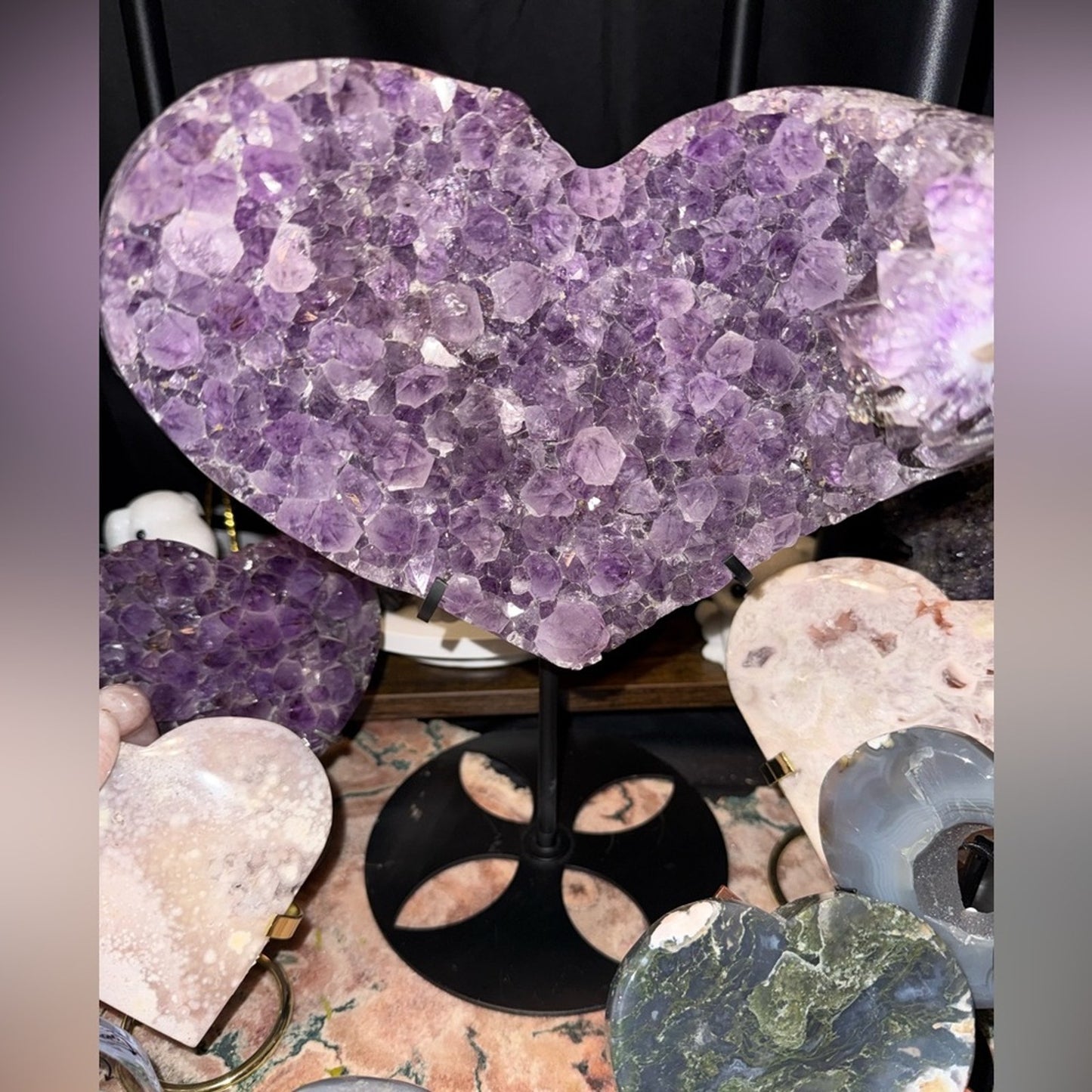 Amethyst Heart-Shaped Geode Custom Carving and Stand