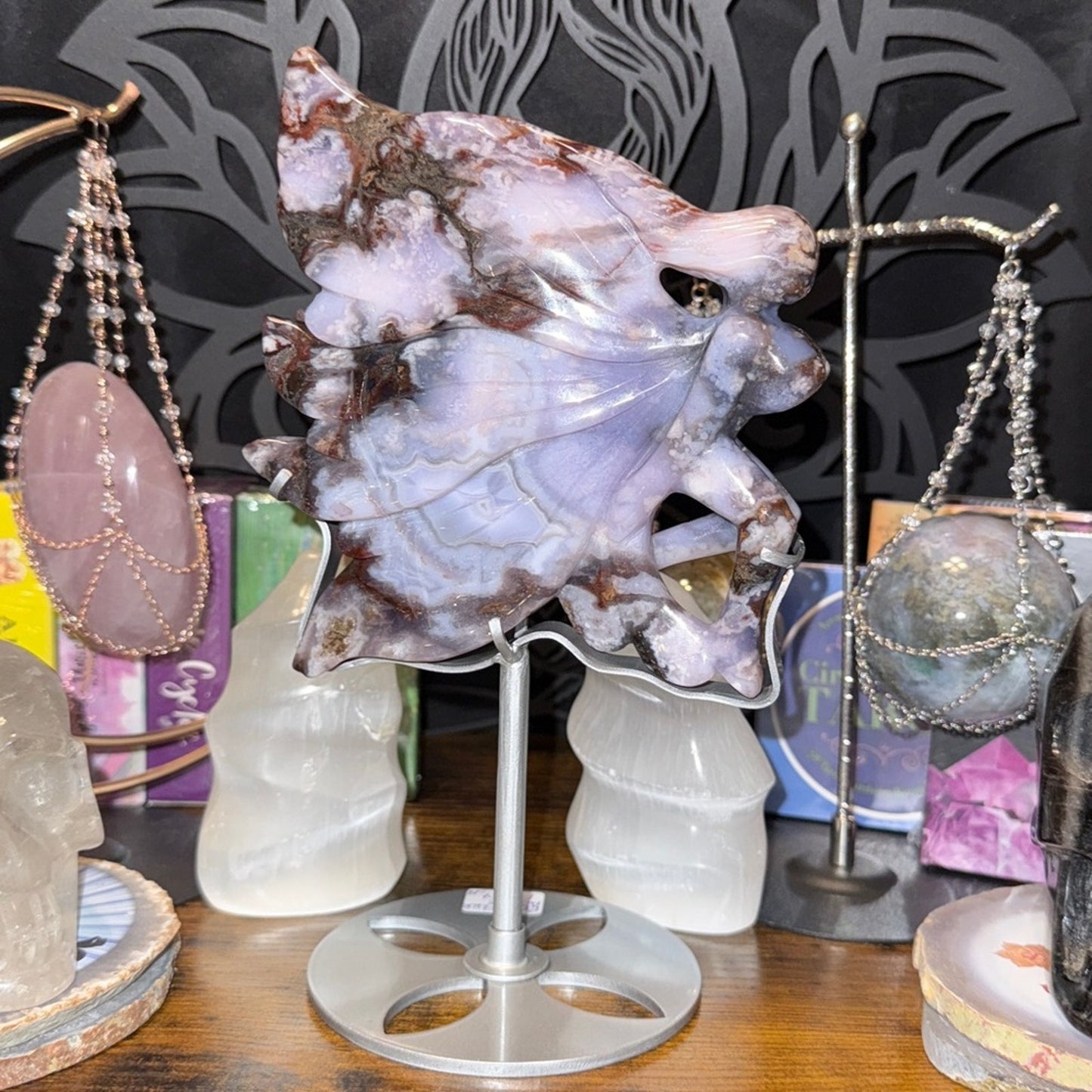 Blue Flower Agate Fairy and Custom Stand - BLUEFLWRAGTFRY-001